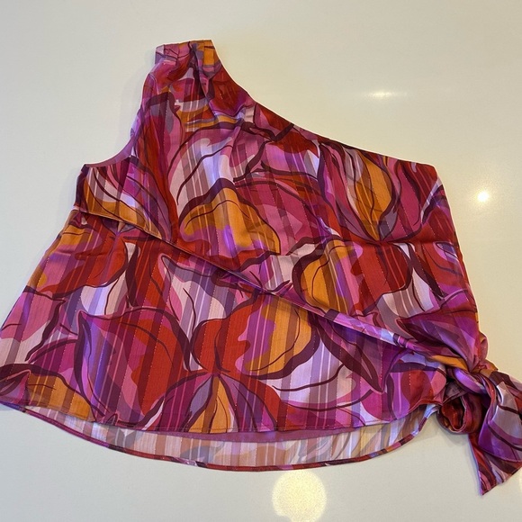 New NWT Anthropologie Adelyn Rae Ashley One Shoulder Top Ultra Pink Floral Sz M - Picture 9 of 11